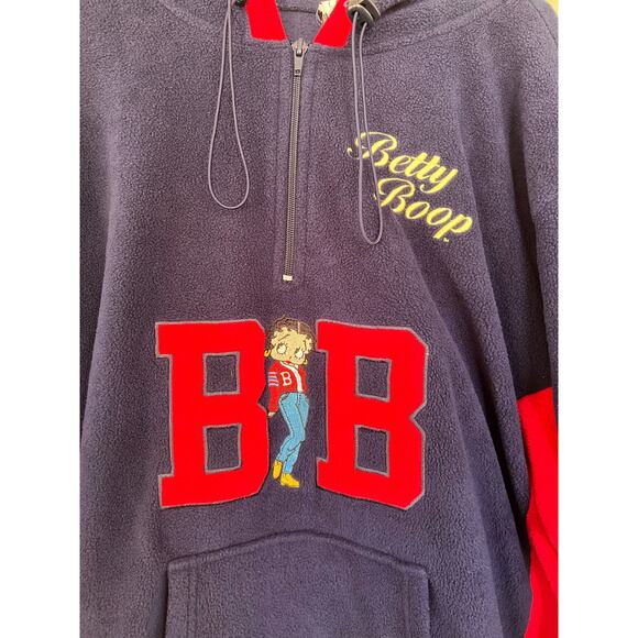 Vintage 2002 Betty Boop Sweatshirt Womens 1/4 Zip Fleece Hoodie Pullover - Picture 3 of 5